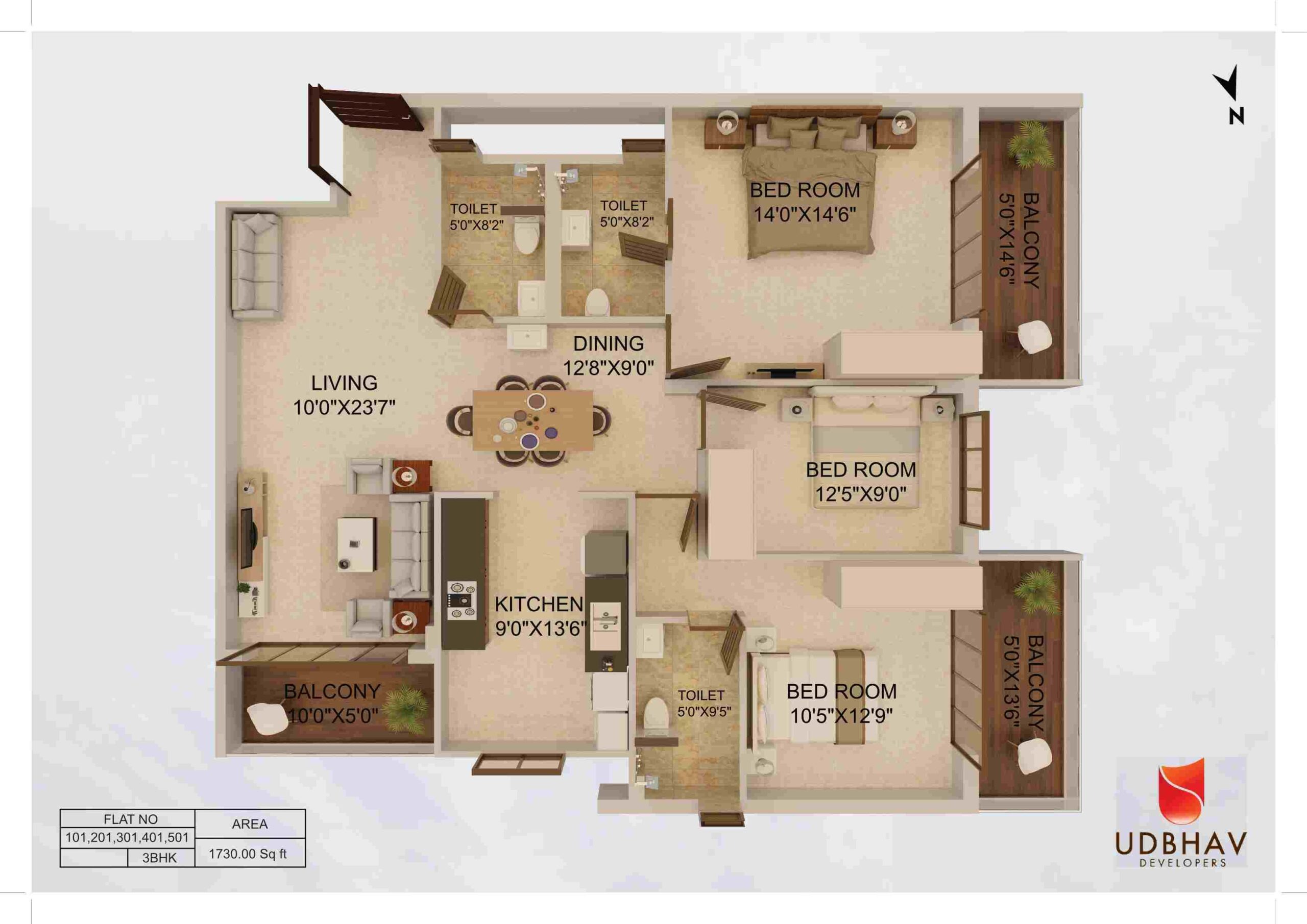 Series No. 1 3BHK 1730 Sft (Top View)