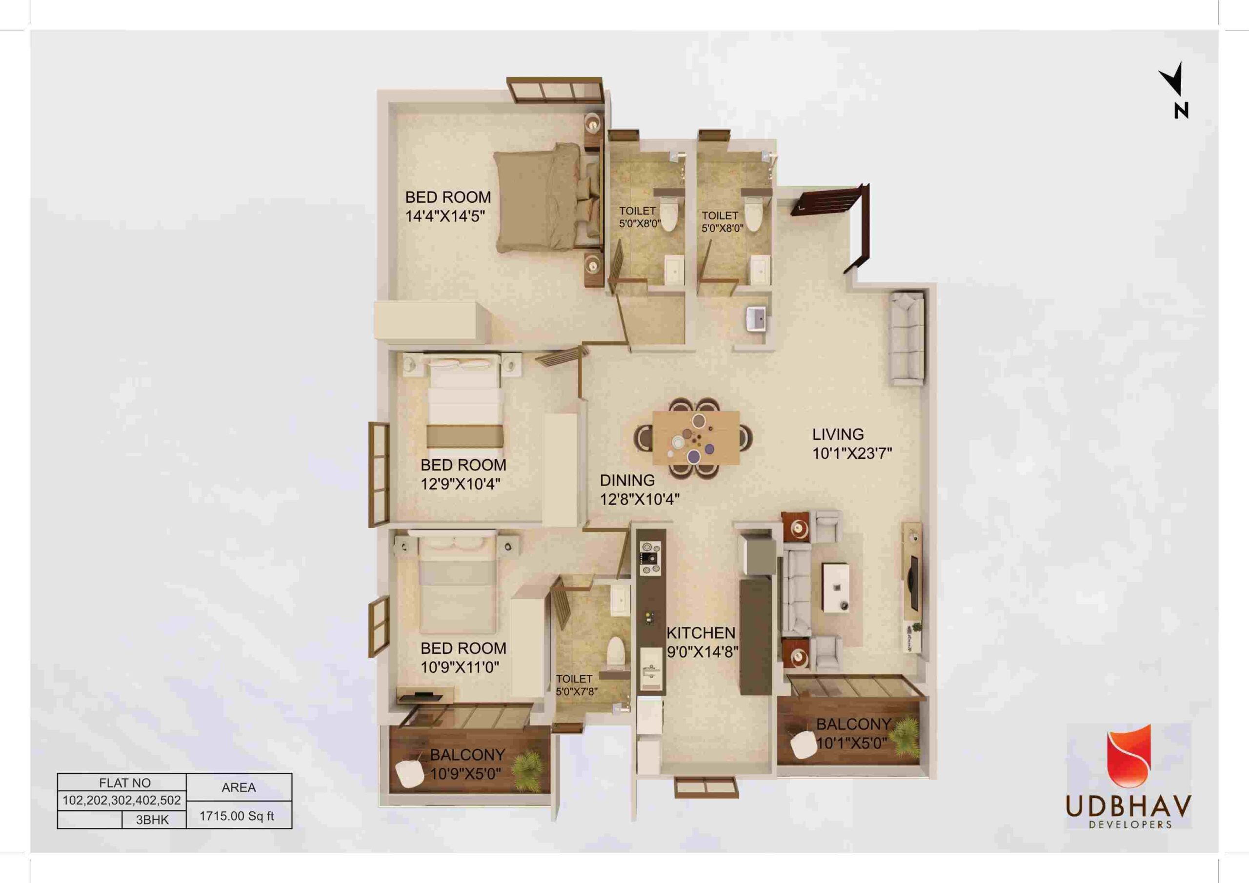 Series No. 2 3BHK 1715 Sft (Top View)