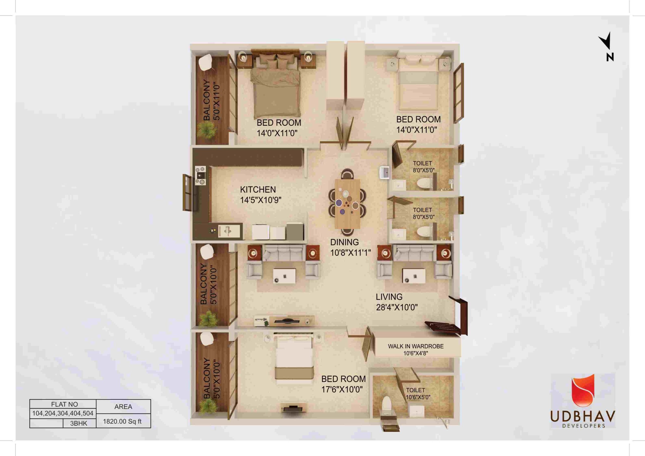 Series No. 4 3BHK 1820 Sft (Top View)